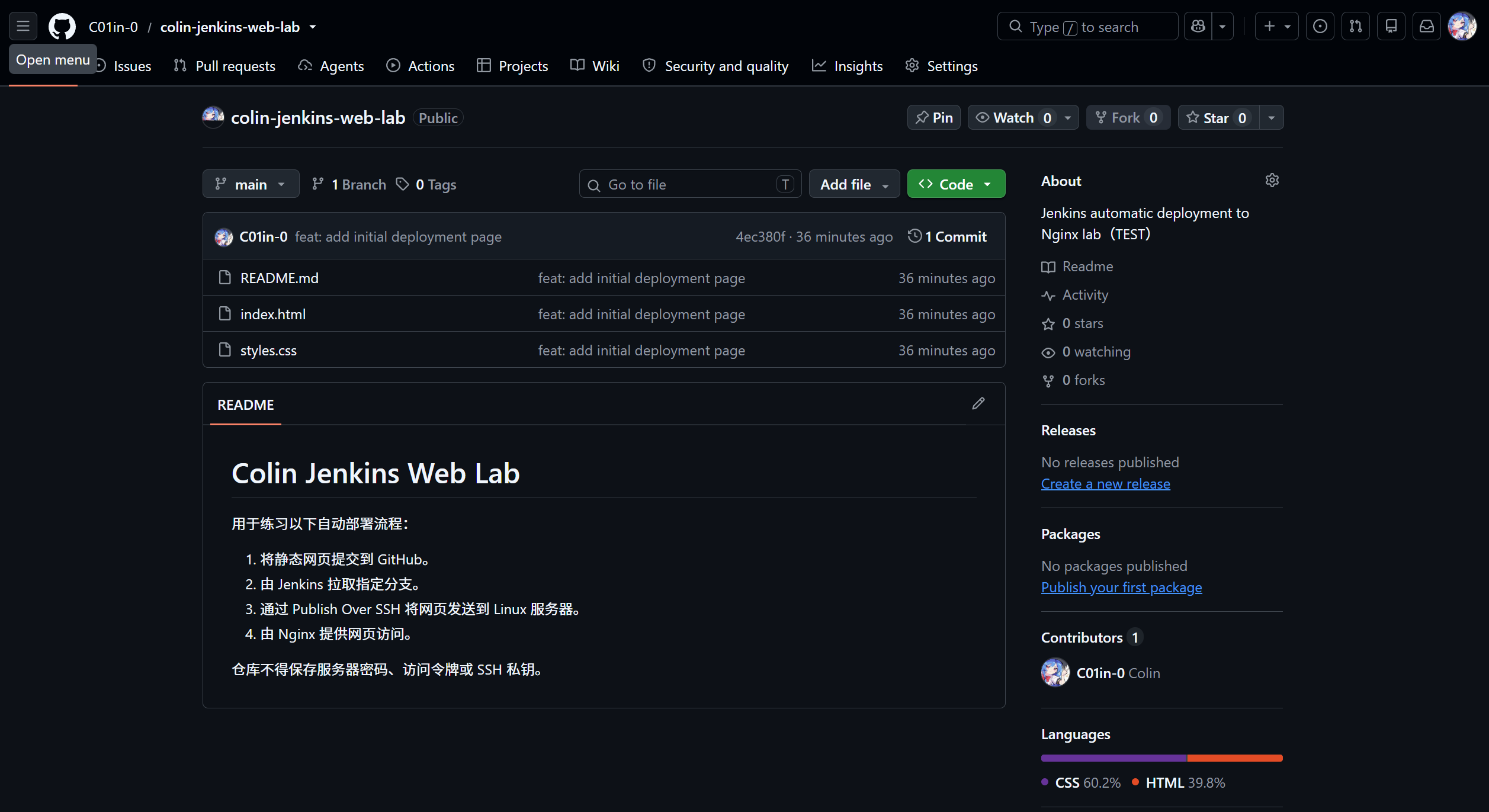GitHub 仓库中的首次提交